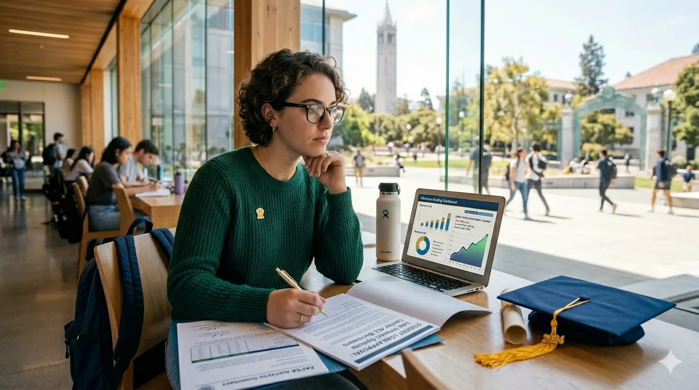 Student applying for a student loan with bad credit while reviewing financial aid options